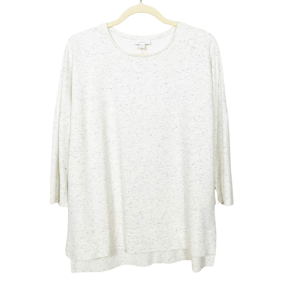 J JILL Cream Black Speckled Ponte Knit Top 3/4 Sleeve Hi-Low Hem Women's Small